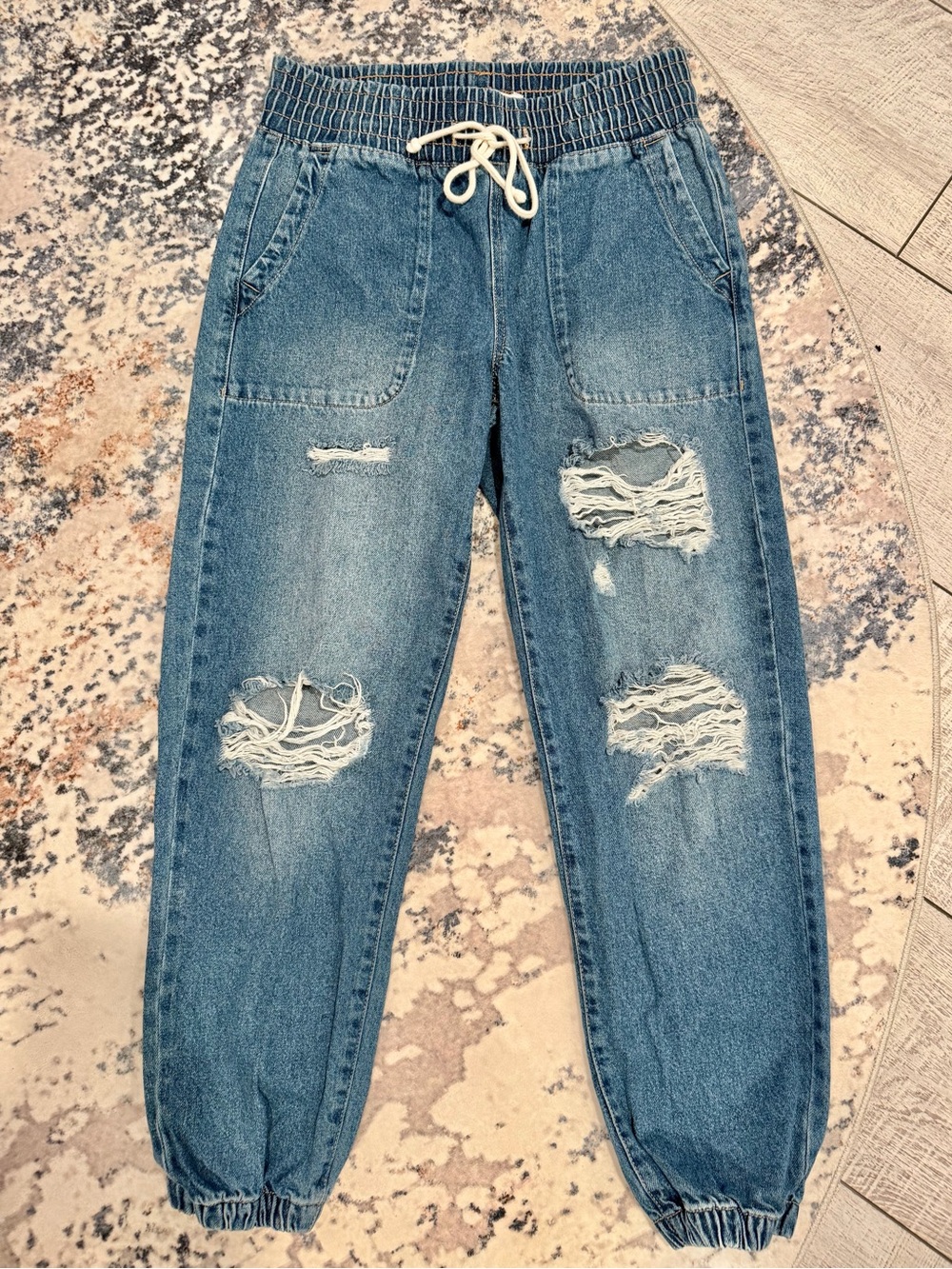 Celebrity Pink Distressed Denim Joggers S NWOT